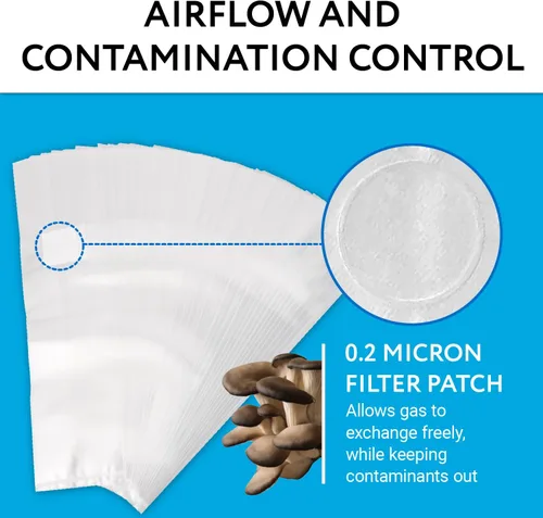 Vista 4 de Impresa Bolsas de cultivo de hongos, paquete de 50 unidades, 6 mil, 6 x 5 x 20 pulgadas, bolsas transparentes de pie, lavables en autoclave
