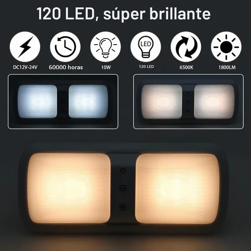 Vista 2 de Miady - Luces regulables para RV de interior 1800 LM, 3 temperaturas de color y 5 niveles de brillo, luz LED de 12V