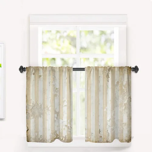 Vista 182 de Cortinas opacas de poliéster multicapa para cafetería, con diseño de diamantes, 2 unidades, 26 x 24 pulgadas