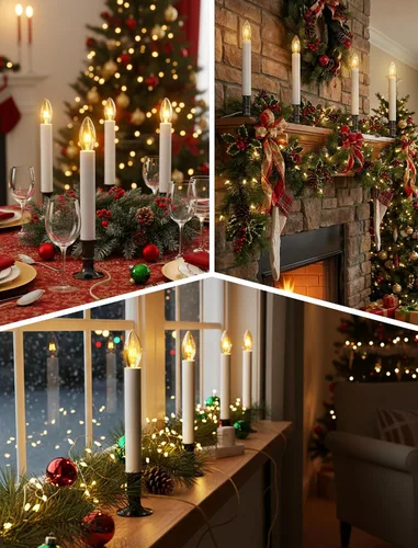 Vista 7 de Lámpara de vela eléctrica para ventana, luces de velas de ventana de Navidad con base chapada en níquel y bombilla C26, lámparas de velas