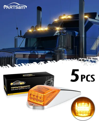 Vista 2 de Partsam 31LED - Luz de marcador de cabina ámbar impermeable para techo superior, compatible con Peterbilt/Kenworth/Freightliner/ Western