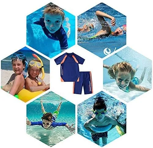 Vista 5 de Boys Swimsuits UPF50+UV Swimwear Set Two Piece Rash Guard with Hat for Kids 4-14 Years