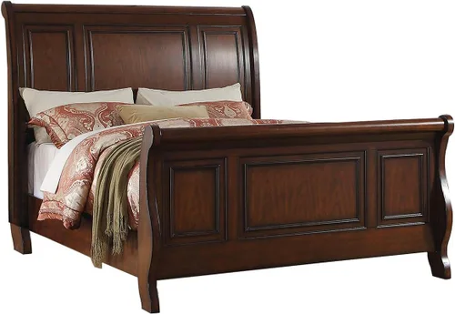 Vista 3 de Cama Queen Trineo de Madera de Pino, Marrón Cereza