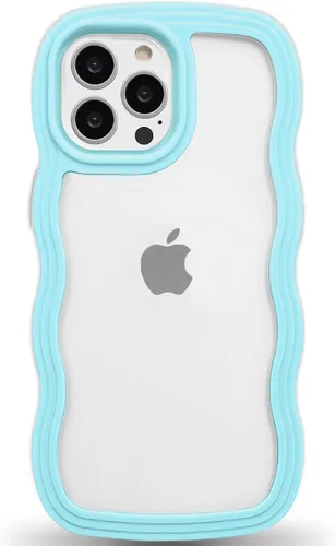 Vista 16 de Anuck Funda para iPhone 13 Pro con borde ondulado, diseño trasero transparente, agarre antideslizante, forma de marco rizado ondulado, a prueba
