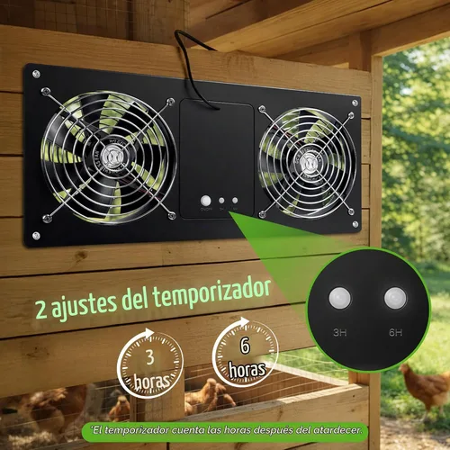 Vista 6 de Ventilador solar para gallinero con funcionamiento 24/7 y 2 temporizadores