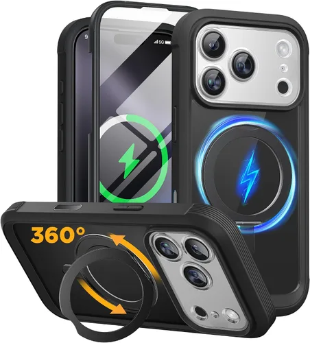 Vista 65 de Miracase - Funda magnética para iPhone 13 Pro Max de 6.7 pulgadas (compatible con MagSafe), transparente, completo, protector de pantalla de vidrio