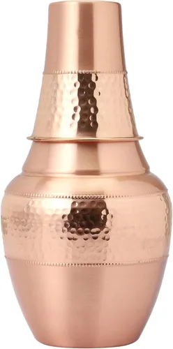 Vista 2 de Jarra de cobre puro con vaso, jarra de agua de 1.4 L (47.3 onzas líquidas)