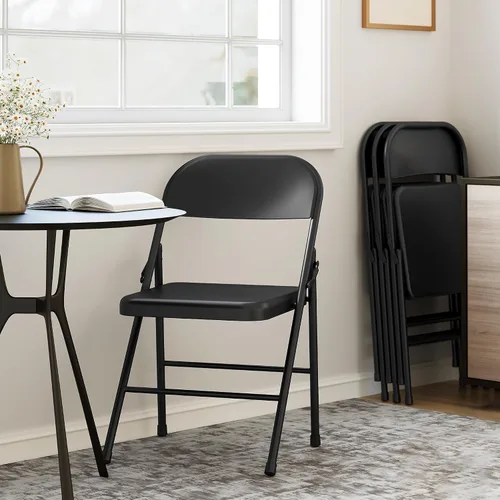 Vista 4 de IDEALHOUSE Juego de 4 sillas plegables con marco de metal que soportan hasta 350 libras, sillas plegables portátiles negras adecuadas para comedor