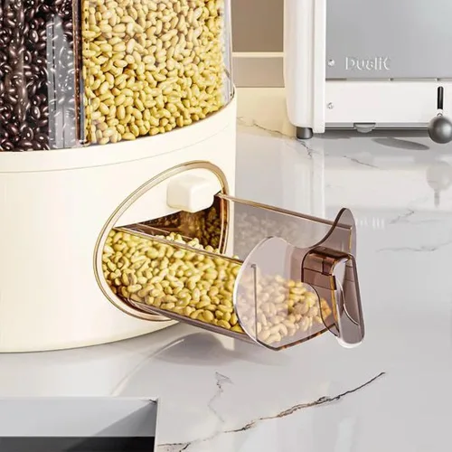 Vista 4 de Dispensador de alimentos giratorio de 6 rejillas prémium con tapa sellada, contenedor de almacenamiento de granos de rotación de 360° para arroz