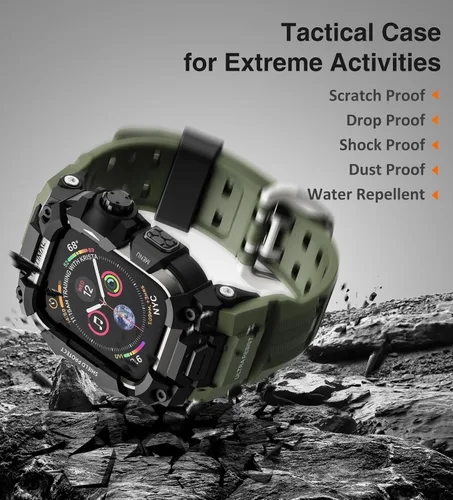 Vista 6 de ULTIMAL Funda Resistente con Correa para Apple Watch 44mm, Compatible con Apple Watch Series SE 3/SE 2/SE Generation/6/5/4, Funda Táctica Antigolpes