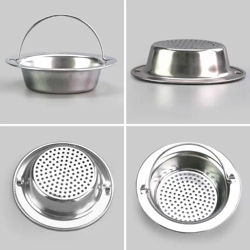 Vista 2 de Paquete de 2 coladores para fregadero de cocina con asa, acero inoxidable de alta calidad, tapón de eliminación de basura para fregadero de cocina