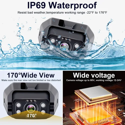 Vista 5 de Cámara de respaldo inalámbrica digital FHD 1080P y monitor DVR de 7 pulgadas, compatible con pantalla dividida dual/cuádruple para remolques