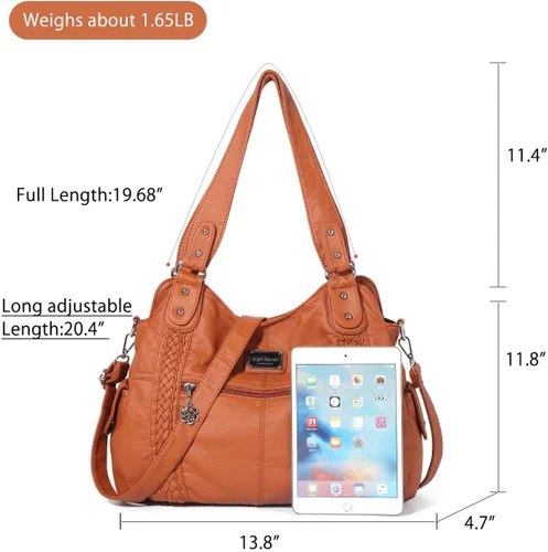 Vista 215 de Angel Barcelo - Bolsa de hombro amplia para mujer, diseño Hobo, cuero lavado