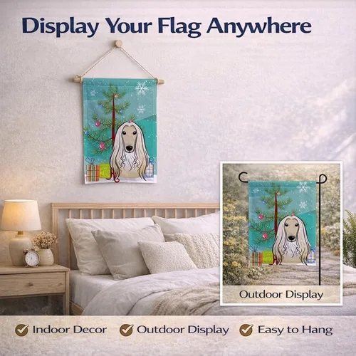 Vista 7 de Caroline's Treasures BB1616GF Bandera decorativa para jardín con árbol de Navidad y sabueso afgano para jardín, bandera decorativa para patio