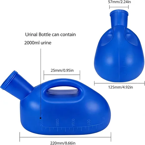 Vista 2 de Jarra reutilizable para orina masculina de 47.2 pulgadas de largo tubo con tapa, portátil grueso para hombre, 67.6 fl oz, para hospital, campamento