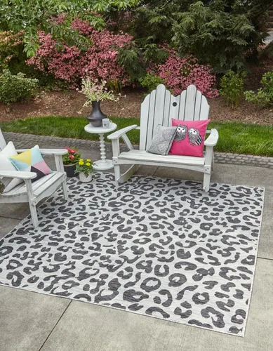 Vista 41 de Unique Loom colección Outdoor Safari Alfombra para exteriores - Leopardo (13' redonda, azul/gris)