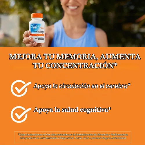 Vista 5 de Doctor's Best Ginkgo extra fuerte, sin OMG, sin gluten, vegano, sin soja, promueve la función mental y la memoria, 120 mg, 120