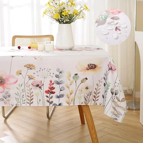 Vista 12 de Summe - Manteles para mesas rectangulares, 52 x 70 pulgadas, sin arrugas, lavable a máquina, de poliéster, floral, acuarela, flores silvestres