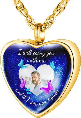 Vista 14 de XIUDA Collar de urna con foto personalizada para cenizas, collar de cenizas con foto personalizada, joyería de cremación para mujeres, collar