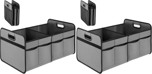 Vista 10 de YSSOA Organizador de maletero para coche/SUV/camión, caja de almacenamiento automotriz plegable de 2 compartimentos, poliéster Oxford 600D Negro