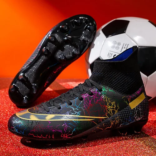Vista 3 de Zapatos de fútbol para hombre, tacos de fútbol altos, con cordones, antideslizantes, para exteriores, AGFG, béisbol, lacrosse, rugby, botas
