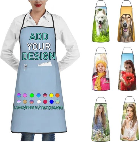 Vista 19 de Delantal personalizado con 2 bolsillos, personalizable con nombre, texto, logotipo, foto, cocina, horneado, delantal de cocina para mujeres y hombres