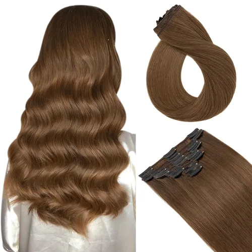 Vista 32 de Extensiones de cabello con clip, cabello humano Remy, extensiones de cabello largo lacio de una pieza con 5 clips, con gancho para colgar