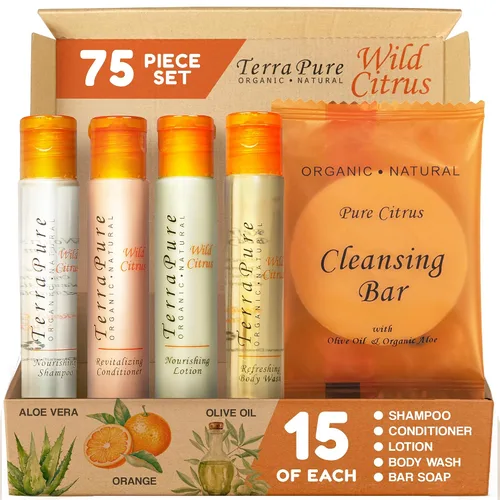Vista 10 de Terra Pure Wild Citrus Toiletries Set Kit de Amenidades 1-Shoppe Champú de 1 oz, acondicionador, gel de baño, loción, jabón en barra de 1 onza