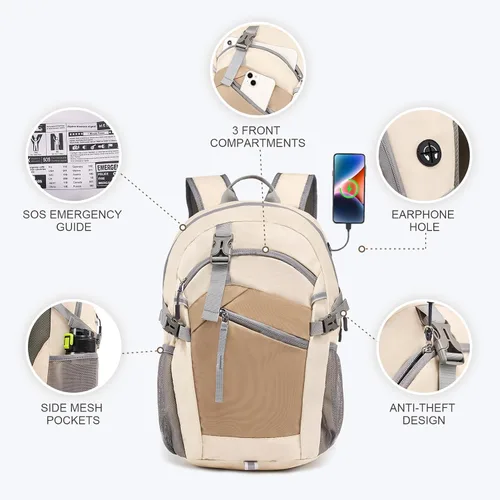 Vista 4 de Mochila de senderismo para mujeres y hombres de 20 litros con bolsillo extraíble para teléfono, mochila de viaje ligera pequeña mochila