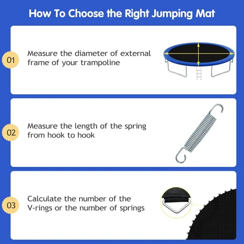 Vista 6 de GYMAX Tapete para cama elástica, 8 pies/10 pies/12 pies/14 pies/15 pies/16 pies, tapete de repuesto para trampolín con anillos en V