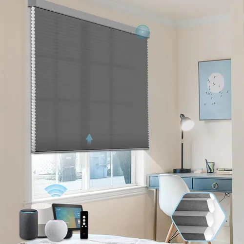 Vista 11 de SmartWings Persianas celulares motorizadas, persianas de panal compatibles con Zigbee/Alexa/Z-Wave/Homekit, control remoto inalámbrico para hogar