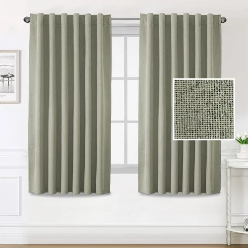 Vista 10 de H.VERSAILTEX Cortinas 100% opacas con aspecto de lino para dormitorio, cortinas de bloqueo de luz con doble cara de lino con pestaña trasera