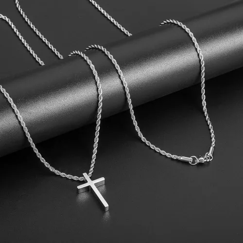 Vista 7 de Cross Necklace for Men,Stainless Steel Black Silver Gold Cross Pendant Necklace for Men Boys Cross Chain for Men 16-24 Inches Rope Chain