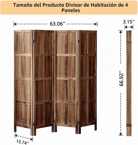 Vista 6 de Pared divisora de habitación de 4 paneles, pantalla de privacidad plegable de 5.6 pies de alto, divisor de partición para separación