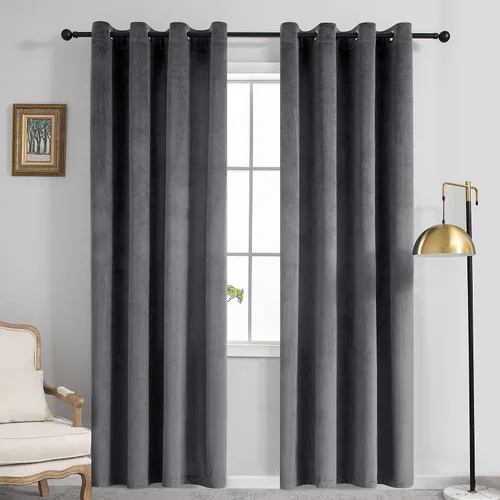 Vista 21 de VANASEE Cortinas de terciopelo gris oscuro para dormitorio, 63 pulgadas de largo, cortinas opacas para oscurecer la habitación, cortinas