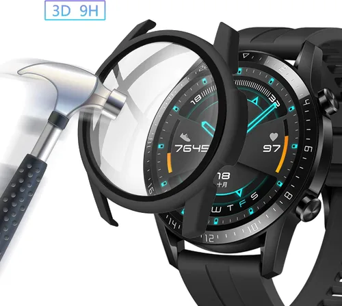 Vista 2 de Protector de pantalla de reloj compatible con Huawei GT2 de 1.63 pulgadas, ultra delgado, HD, vidrio templado, protección general, cubierta dura