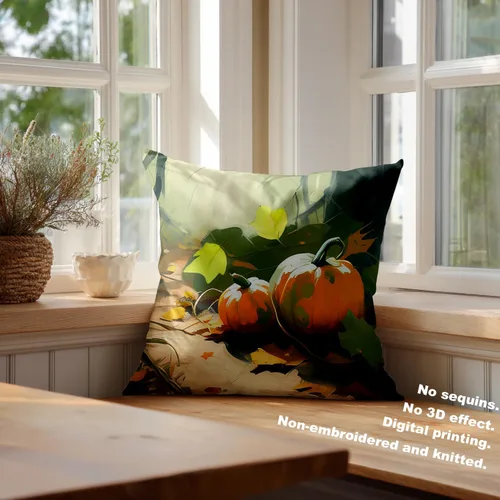 Vista 4 de Batmerry Autumn Pumpkin Templeton Throw Pillow Covers, Green Leaves Paths Forests Decorative Pillow Covers Digital Printing Blended for Couch Sofa