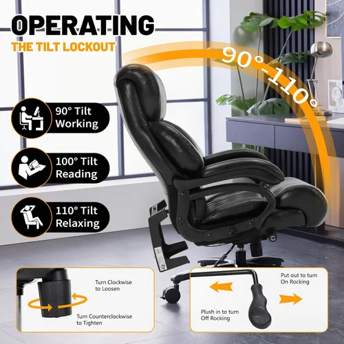 Vista 5 de Silla de oficina grande y resistente de 600 libras, silla de escritorio ergonómica para computadora, silla de cuero con respaldo alto con soporte