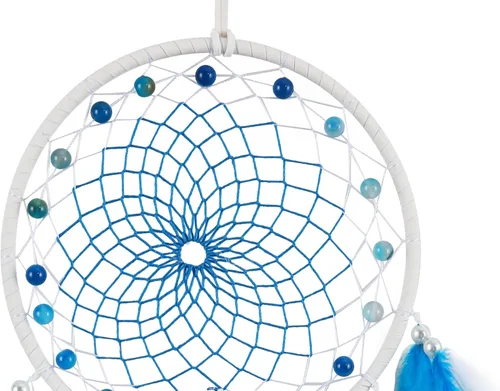 Vista 8 de Blue Dream Catchers - Plumas de pollo con perla de cristal, atrapasueños hecho a mano para dormitorio, atrapasueños para niñas, atrapasueños