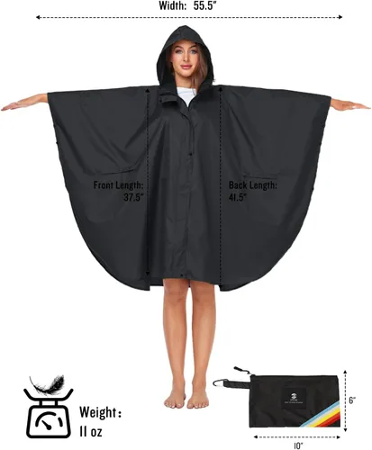 Vista 6 de SaphiRose Poncho de lluvia unisex con capucha impermeable para mujeres adultas