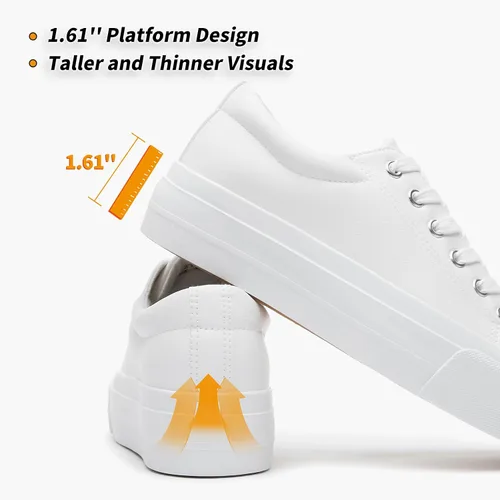 Vista 2 de BABUDOG Zapatos deportivos de plataforma de cuero sintético para mujer, zapatos de plataforma blanca antideslizantes, zapatos de tenis con cordones