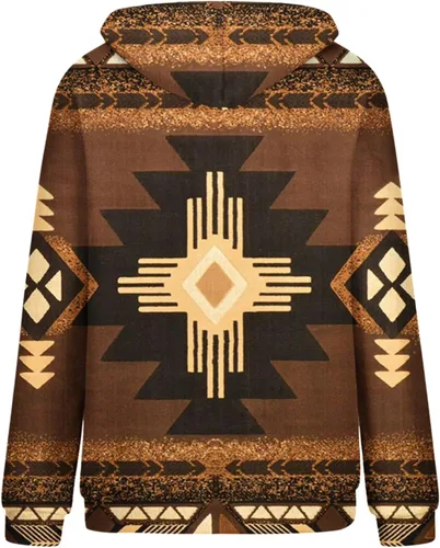 Vista 4 de Sudaderas con capucha azteca occidental para mujer, sudaderas de manga larga con gráficos vintage, camisetas de vaquera, ropa 2023