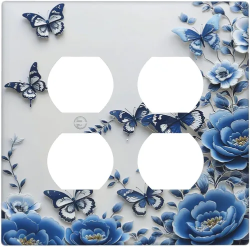 Vista 183 de Decorative Outlet Covers Blue Background White Cat Daisy Floral 2-Gang 1-Gang Wall Plate Single Toggle/Rocker Farmhouse Style Light Switch Covers
