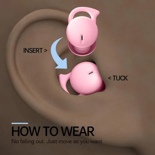 Vista 7 de Audífonos invisibles para dormir, pequeños y cómodos, con bloqueo de ruido, auriculares inalámbricos Bluetooth 5.3, auriculares intraurales para Rosa