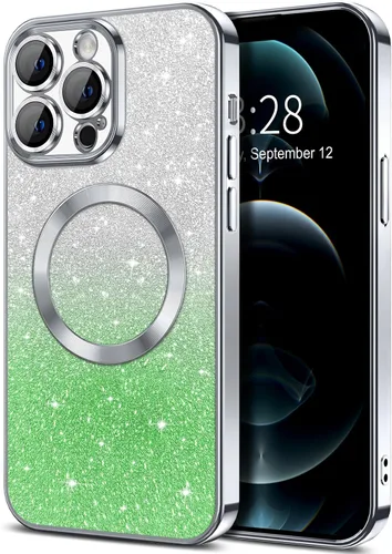 Vista 94 de Hython Funda para iPhone 13 Pro transparente con purpurina magnética [compatible con MagSafe] Protector completo de lente de cámara delgado