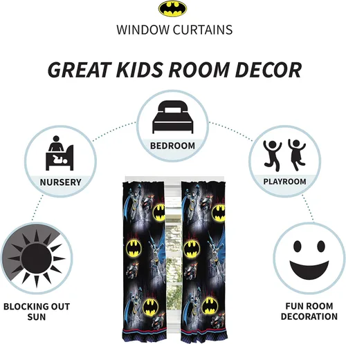 Vista 2 de Franco Juego de cortinas para habitación de niños, 82 x 63 pulgadas, Batman