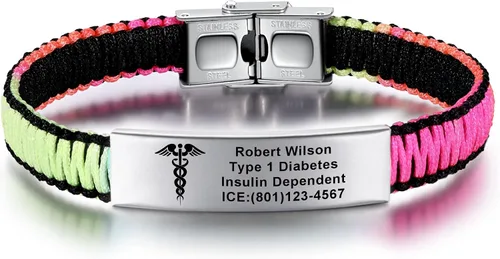Vista 9 de Pulseras de alerta médica para mujeres Pulseras de identificación médica personalizables para hombres, niñas y niños Pulseras médicas trenzadas