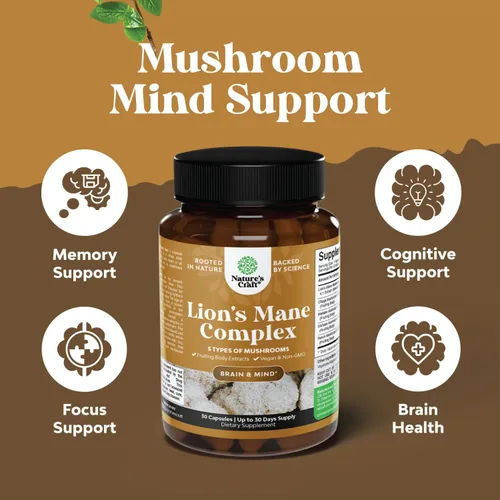 Vista 4 de Suplemento avanzado de hongo melena de león – Cápsulas de suplemento de melena de león con Reishi Chaga Maitake y Shiitake para la salud cerebral
