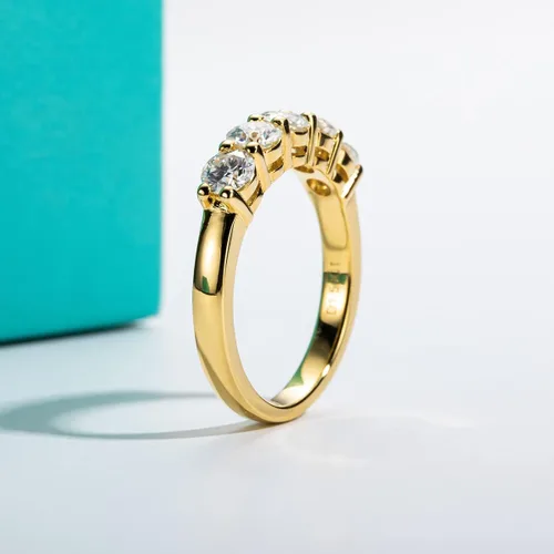 Vista 4 de AnuClub 5 Stone Moissanite Ring 1.5cttw D Color Lab Diamond Gold Plated Silver Stackable Rings For Women With Certificate