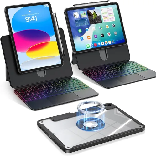 Vista 15 de Funda magnética transparente con teclado para iPad Air de 11 pulgadas (M3/M2) y Pro de 11 pulgadas, 4ª 3ª 2ª 1ª generación, retroiluminación de 7